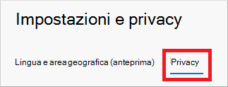 Impostazioni & privacy, con l'opzione della scheda Privacy evidenziata