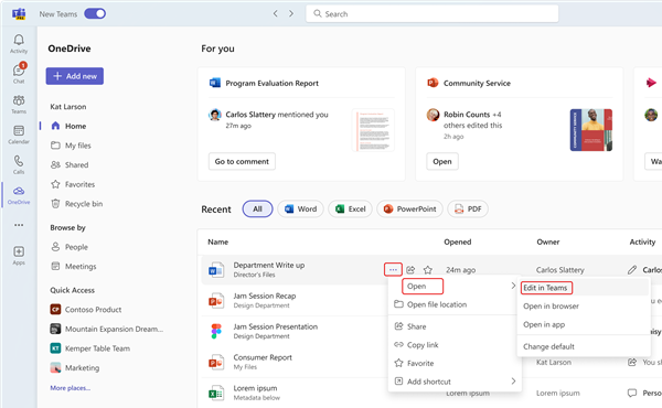 Modifica di OneDrive in nuovi team