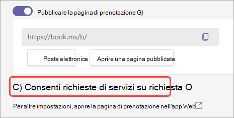 Screenshot dell'interruttore per attivare la prenotazione su richiesta in Appuntamenti virtuali