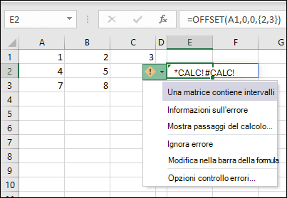 #CALC! errore - Matrice contiene intervalli