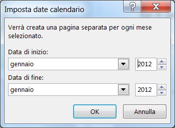 Impostare un nuovo mese nella finestra di dialogo Imposta date calendario.