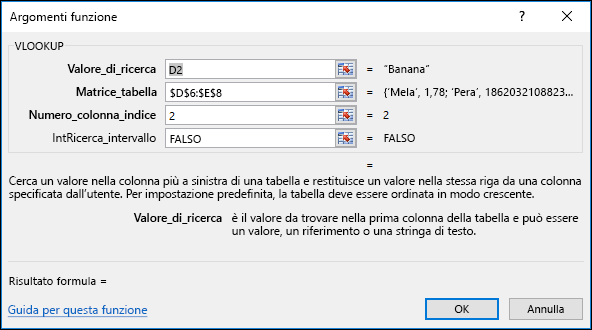 Esempio della finestra di dialogo della procedura guidata Formula.