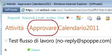 Notifica di attività con testo Approvare evidenziato