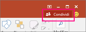 Il pulsante Condividi sulla barra multifunzione di PowerPoint.