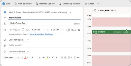 Assistente pianificazione in Outlook per Mac.