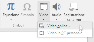 Pulsante sulla barra multifunzione per inserire un video online in PowerPoint