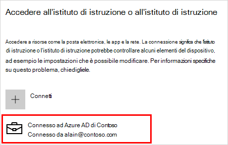 Accedere alla schermata aziendale o dell'istituto di istruzione con l'account contoso connesso