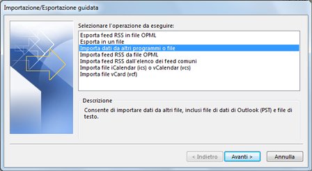 Importazione/Esportazione guidata