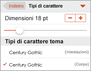 Scegliere le dimensioni del carattere