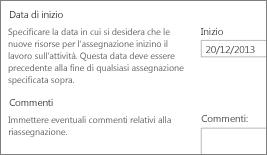 Data di inizio e Commenti