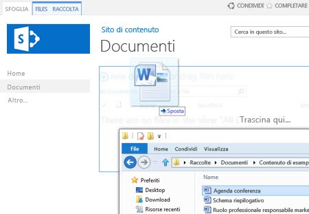 Trascinare file nella raccolta