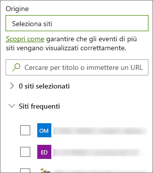 Selezionare un'origine per Eventi