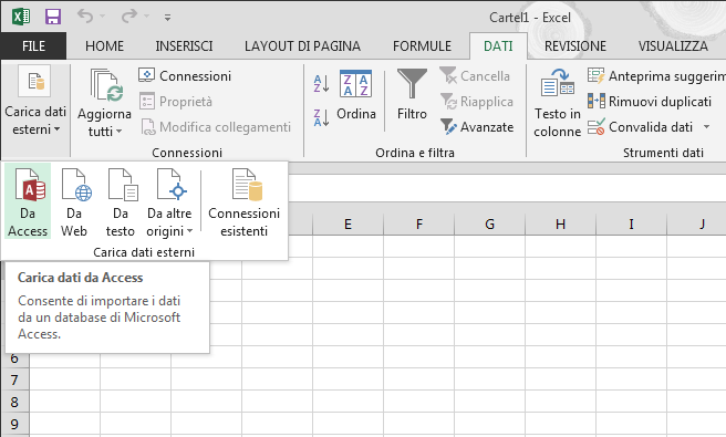 Importare dati da Access con la barra multifunzione ridotta