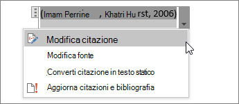 Selezionare Opzioni citazione e quindi Modifica citazione