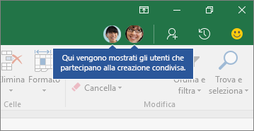 Qui vengono mostrate le icone delle persone che partecipano alla creazione condivisa