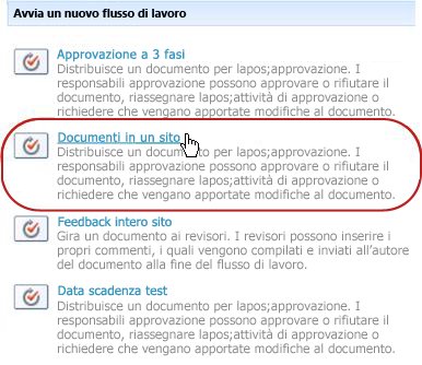 Collegamento per l'avvio del flusso di lavoro