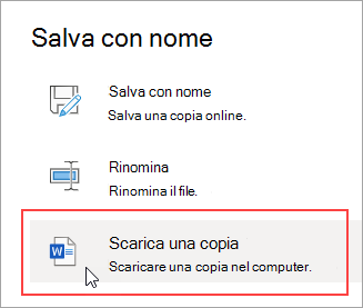 Salvare con nome e scaricare una copia