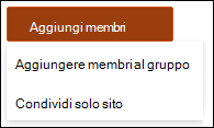 Pulsante Aggiungi membri con un elenco a discesa.