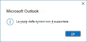 Errore di copia delle riunioni in Outlook