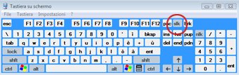 Tastiera su schermo di Windows con tasto Bloc Scorr