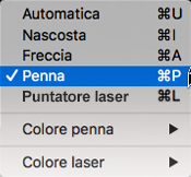 Scegliere un puntatore della penna dal menu a comparsa.