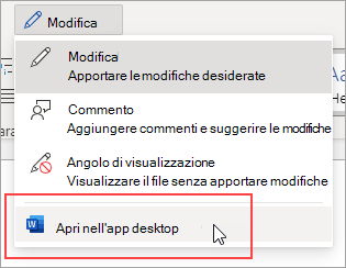 Immagine del comando Apri nell'app desktop