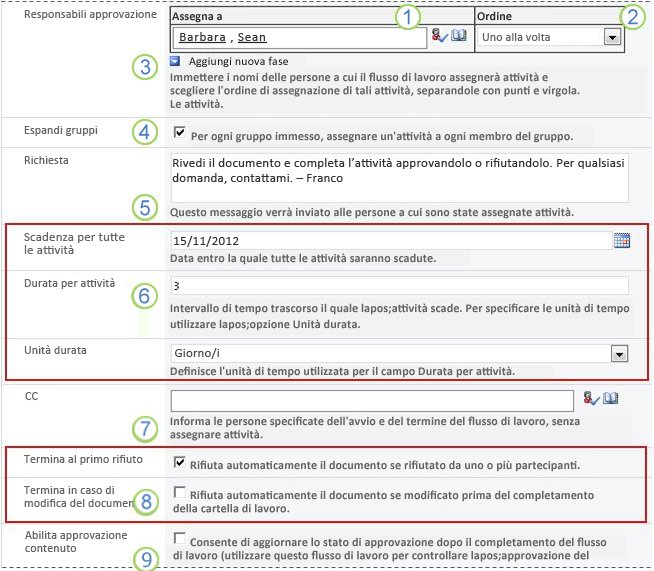 Valori predefiniti di aggiunta flusso di lavoro con callout dei campi