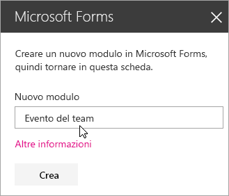 Riquadro della web part Microsoft Forms per un nuovo modulo.