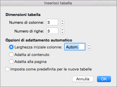 Shows the settings for creating a custom table