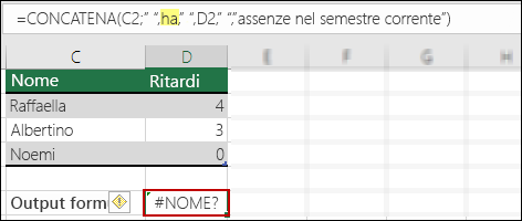 Errore #NOME? causato da virgolette doppie mancanti in valori di testo