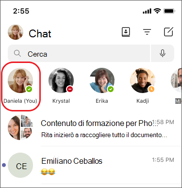 chattare con se stessi aggiunti all'elenco chat su dispositivo mobile