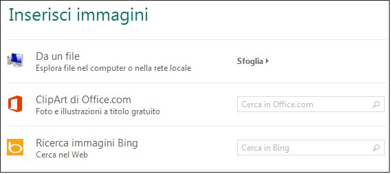 Finestra di dialogo Inserisci immagine in Publisher 2013
