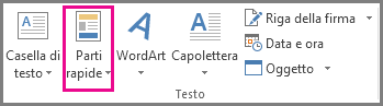 Comando Parti rapide nella scheda Inserisci