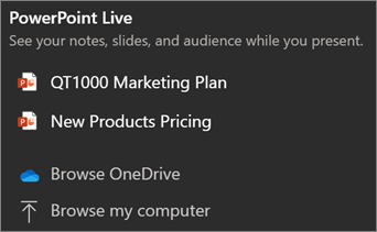 Opzioni di condivisione file di PowerPoint Live