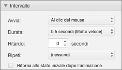 Modificare l'intervallo dell'effetto con le proprietà Intervallo del riquadro Animazioni