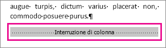 selezione di un'interruzione di colonna con l'opzione "Mostra formattazione" attivata