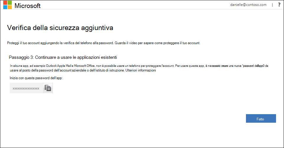 Area Password dell'app della pagina Verifica sicurezza aggiuntiva