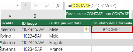 Errore #NOME? causato da un errore di digitazione nella sintassi