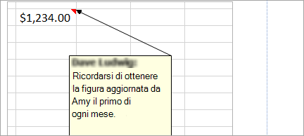 Aggiungere una nota al foglio di calcolo