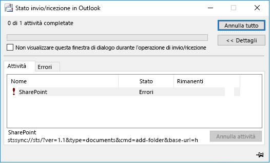 Errore stssync di SharePoint