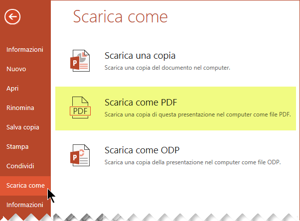 Fare clic su File > Scarica come > Scarica come PDF.