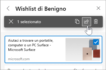 Screenshot della casella di controllo e del pulsante Condividi