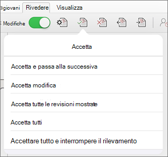 Menu Accetta modifiche