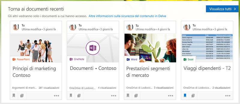 Fare clic su un documento per aprirlo oppure su Visualizza tutto per vedere altri documenti