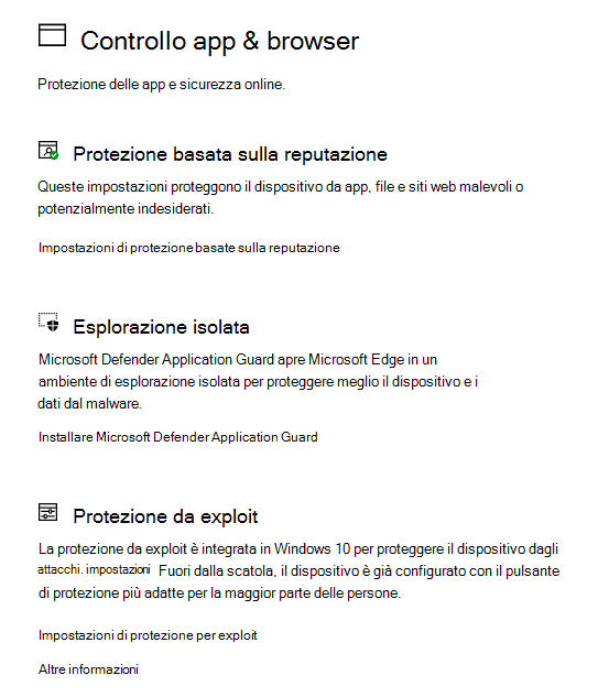 Controllo app e browser in Sicurezza di Windows