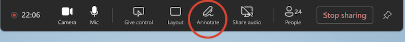 Icona Annotazione per selezionare dai controlli della riunione di Teams.
