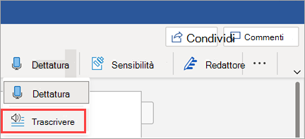 Mostra il pulsante Trascrivi in Word