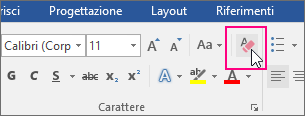 Icona Cancella tutta la formattazione evidenziata nella scheda Home