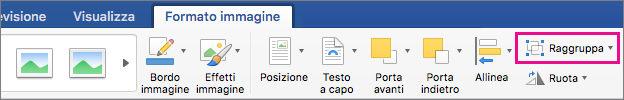 Per creare un gruppo di immagini o oggetti selezionati, fare clic su Raggruppa.