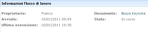 Sezione Informazioni flusso di lavoro della pagina Stato flusso di lavoro